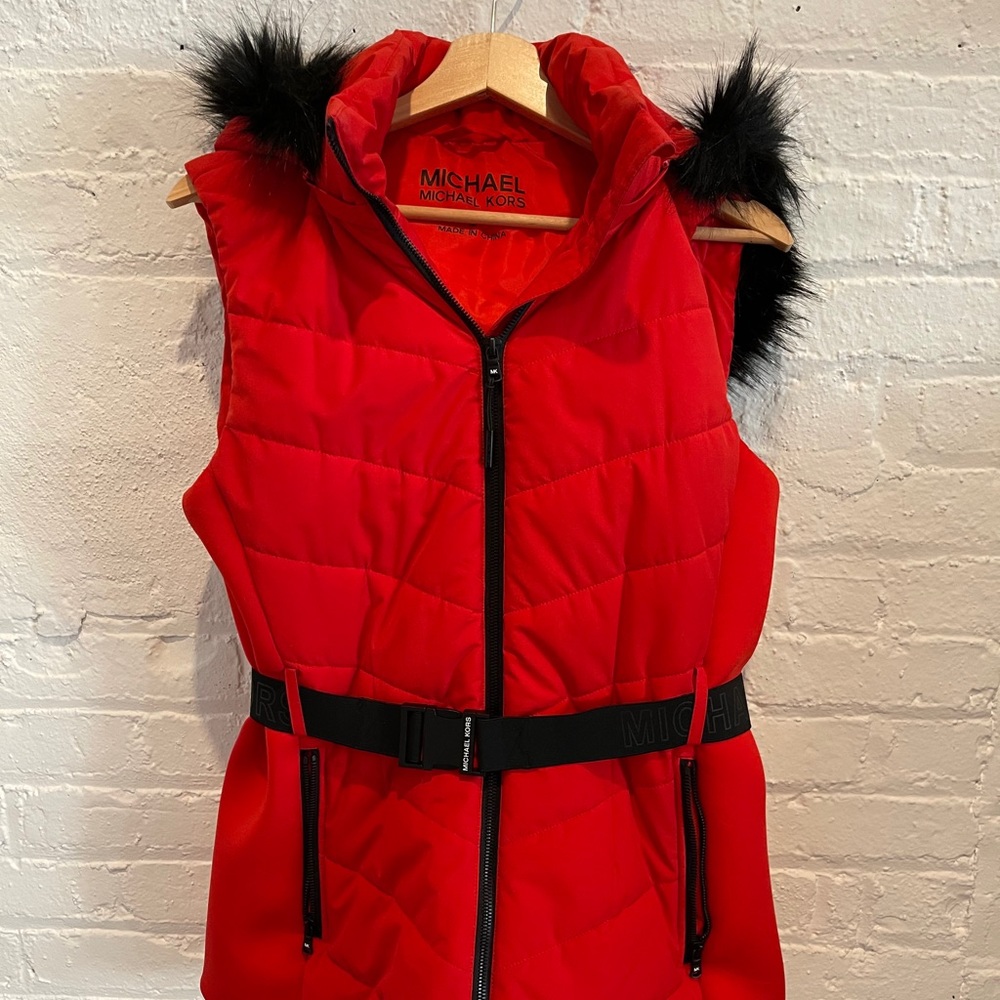 NWT Michael Kors Faux Fur Hooded Vest Medium